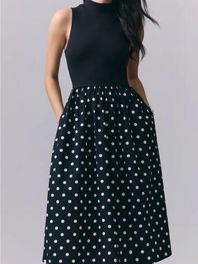 NWT Anthropologie Black and White Polka Dot Midi Dress